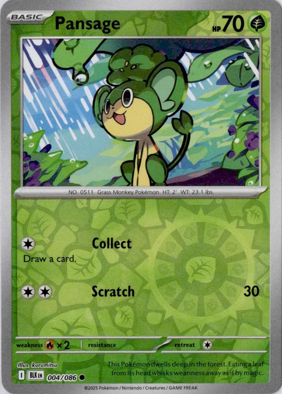 Black Bolt Pansage [Reverse] Pokémon card
